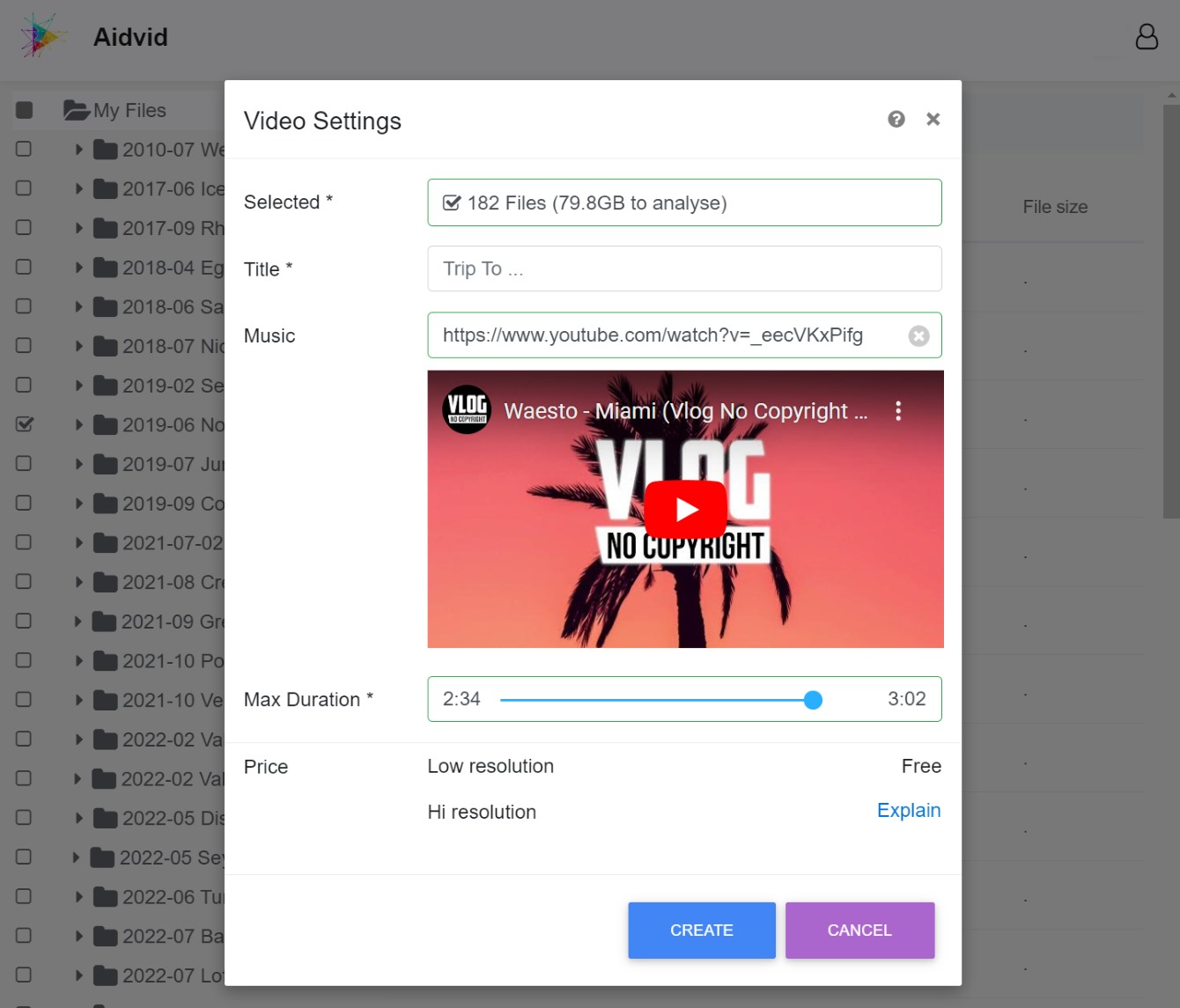 AidVid upload step — select music